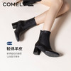 康莉时装靴女 2021年冬季新款软羊皮复古圆头高跟短靴KYQ18601DU01DD1 商品缩略图1