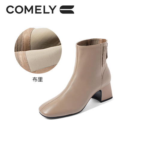 康莉2021年冬季新款时装靴女高跟弹力软羊皮方头法式短靴KYQ18509DU01DD1 商品图5