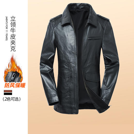 【真皮】大依优型大码皮衣潮款加肥加大牛皮翻领夹克外套休闲简约大号皮夹克真皮皮草 商品图4