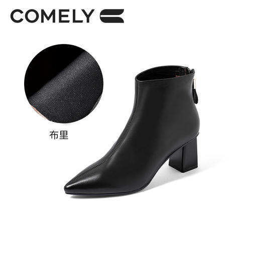 康莉2021年冬季新款时装靴女粗跟尖头羊皮短筒高跟瘦瘦靴	KYQ18522DU01DD1 商品图2