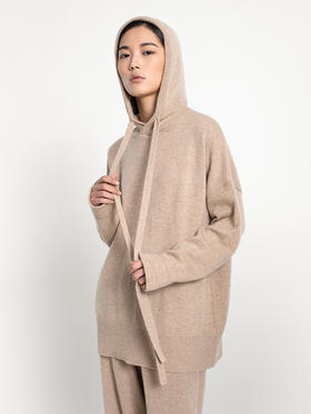 女士2021新款无染色纯山羊绒双股加厚连帽衫