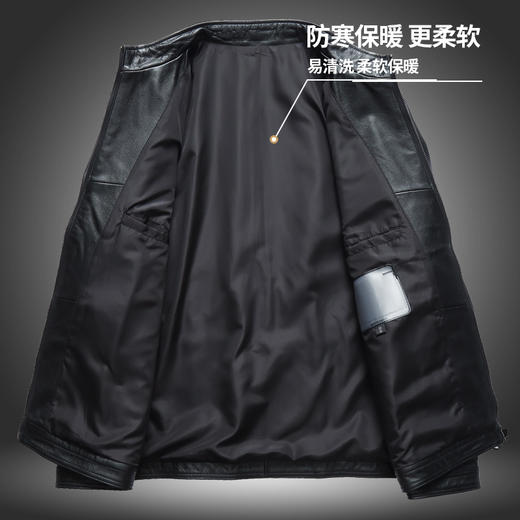 【真皮】大依优型大码皮衣潮款加肥加大牛皮立领夹克外套休闲简约大号皮夹克真皮皮草 商品图2
