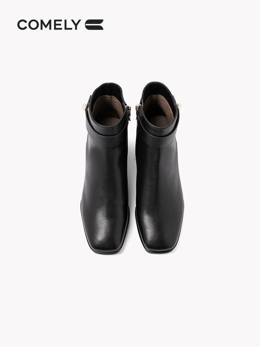 康莉2021年冬季新款时装靴女中跟复古方头简约短靴KYQ18506DU01DD1 商品图2