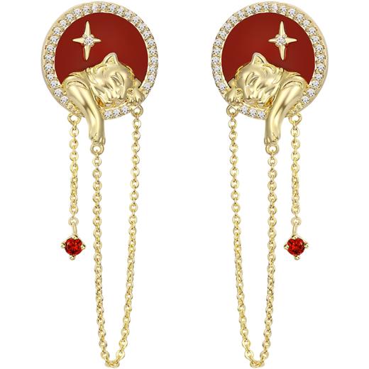 ZEGL设计师虎年本命年贪睡虎耳环女红玛瑙银针耳饰品 商品图4