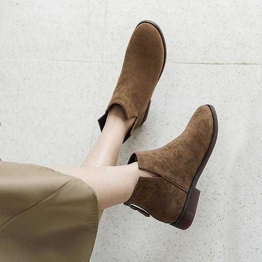 ZHR短靴女百搭方跟女靴复古英伦风瘦瘦靴 商品图7