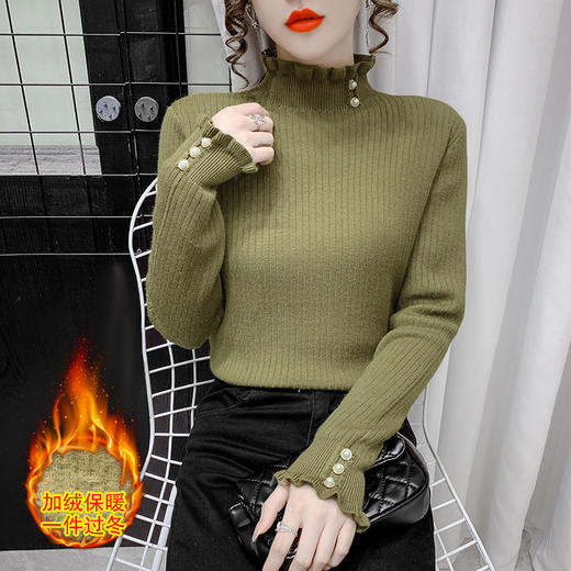 蕾丝半高领修身毛衣针织衫女套头秋冬新款上衣女针织打底衫女 NSM9618 商品图1