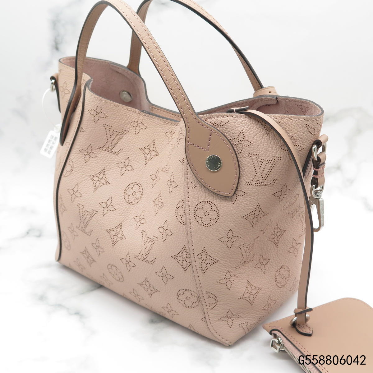 【二手95新】lv/路易·威登hina 小号木兰粉镂花穿孔小牛皮手袋m54353