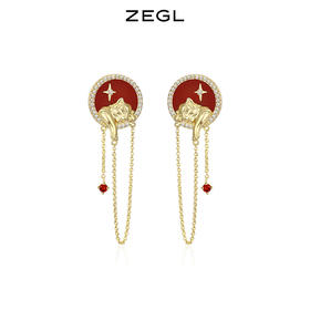ZEGL设计师虎年本命年贪睡虎耳环女红玛瑙银针耳饰品
