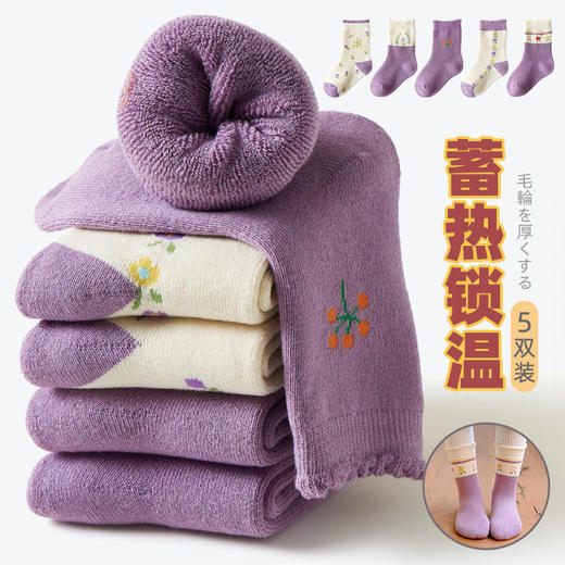 【5双装 毛圈内里 蓄热保暖】儿童袜子冬季加厚棉袜森系中筒袜宝宝袜子卡通男女童加绒袜 商品图2