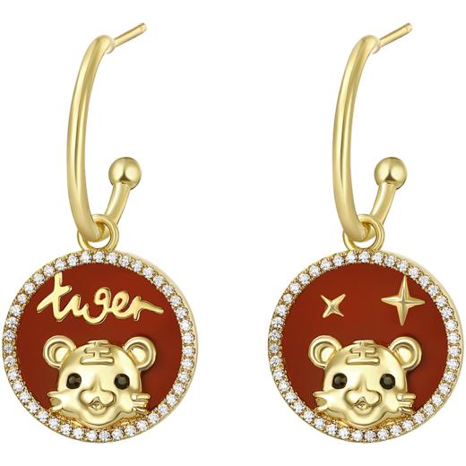 ZEGL设计师虎年本命年礼物幸运虎耳环女设计感红色耳钉银针耳饰品 商品图4