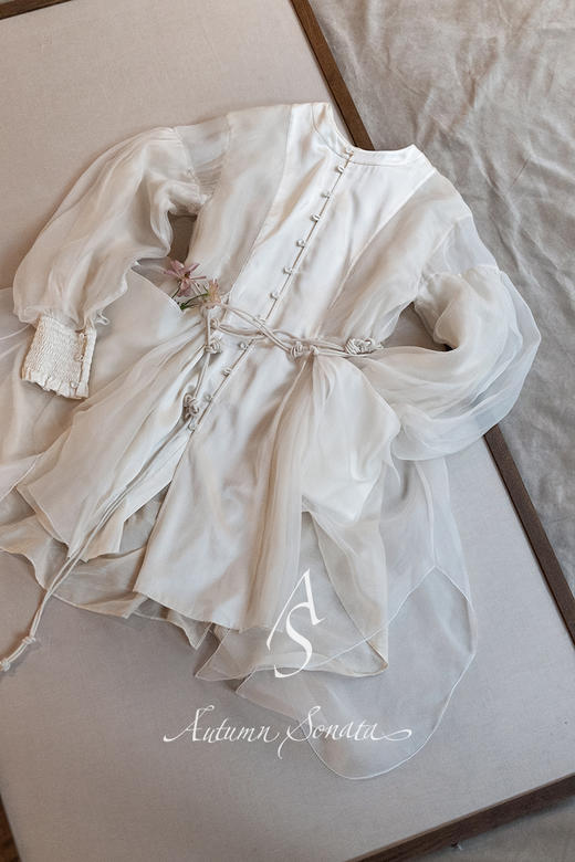 Renlisu ×AS 皓白色泡泡袖真丝缎罩衫 商品图4