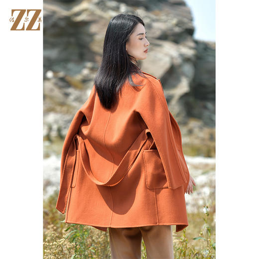 佐尔美2021新款 中长款双排扣羊毛双面呢大衣女E14SM01 商品图4