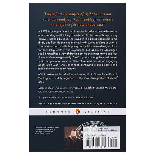【中商原版】The Complete Essays By Montaigne 蒙田随笔英文原版 企鹅经典 商品图1