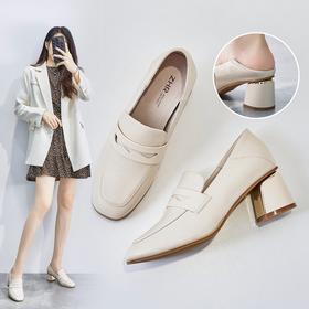 ZHR方头乐福鞋通勤休闲鞋ins潮舒适粗跟单鞋