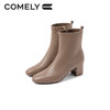 康莉时装靴女 2021年冬季新款软羊皮复古圆头高跟短靴KYQ18601DU01DD1 商品缩略图3