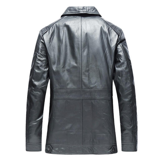 【真皮】大依优型大码皮衣潮款加肥加大牛皮翻领夹克外套休闲简约大号皮夹克真皮皮草 商品图2