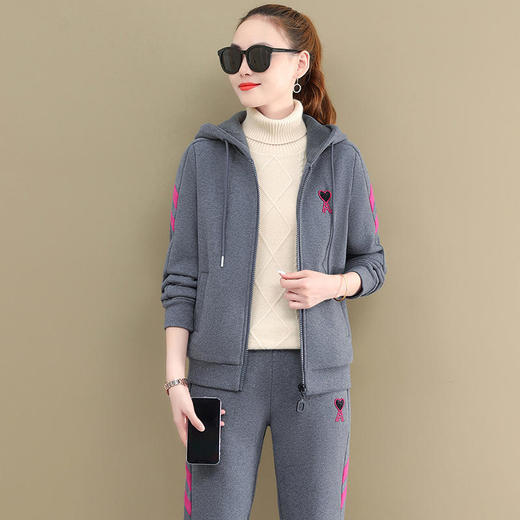 SP-XC-21D3561022新款时尚气质休闲连帽长袖加绒加厚外套运动裤两件套 商品图3