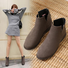 ZHR短靴女百搭方跟女靴复古英伦风瘦瘦靴