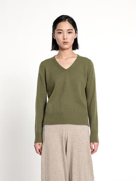 女士2021新款纯山羊绒双股加厚V领套头衫