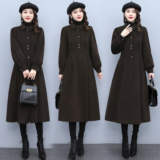 2021冬装新款简约大方英伦风毛呢外套优雅舒适长款呢子大衣 HR-ZMFS21133 商品图0