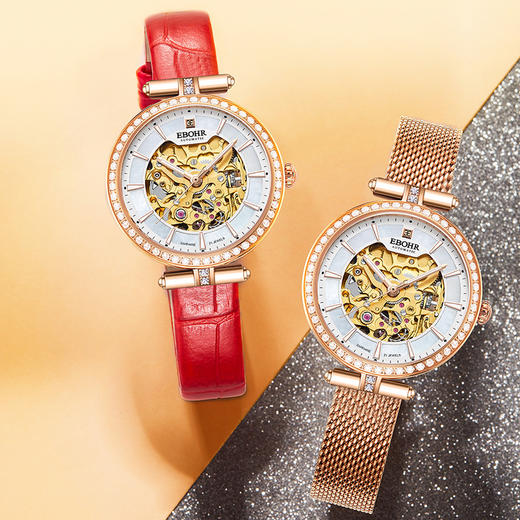 依波(EBOHR)百搭气质流金时尚镂空机械女表5153 商品图1