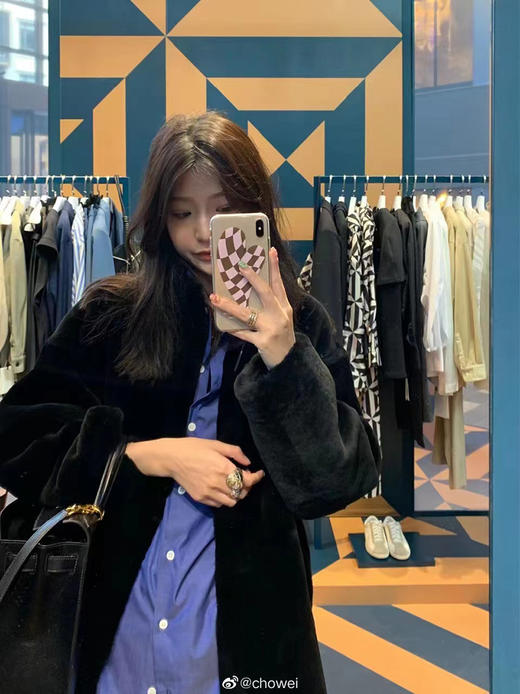 HIDEMI 黑色皮毛一体简约皮襻设计感中长款大衣 商品图3