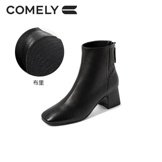 康莉2021年冬季新款时装靴女高跟弹力软羊皮方头法式短靴KYQ18509DU01DD1 商品图4