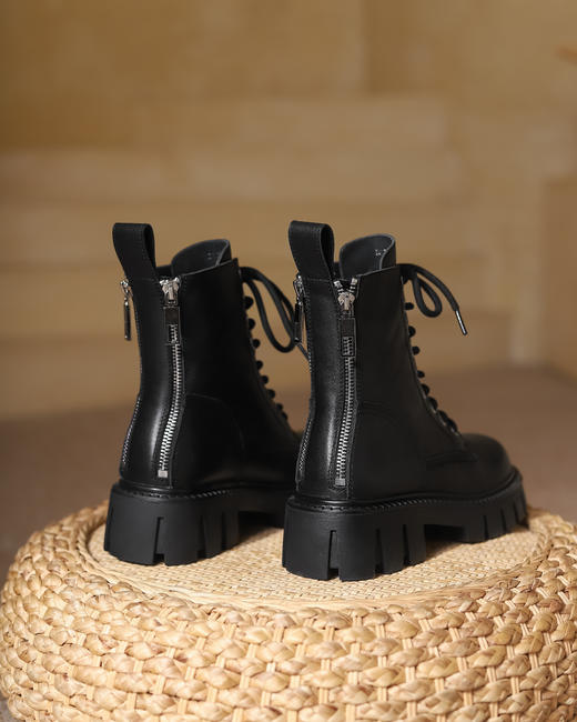 西村名物2021冬季新款女真皮英伦风短靴低跟靴子T21DS45861 商品图2