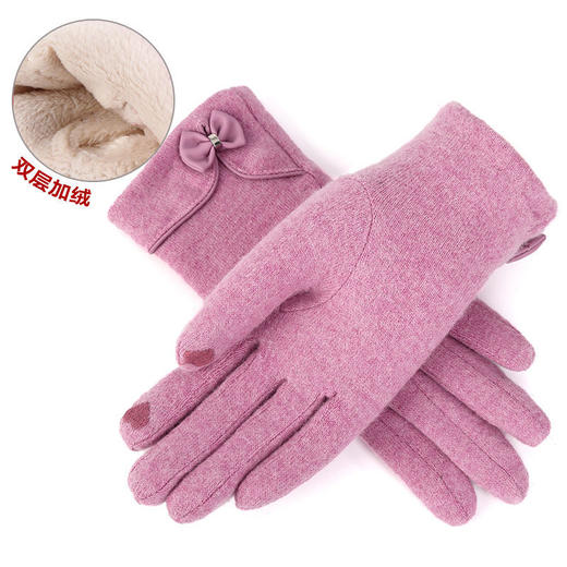 （11.11）TZW-新款蝴蝶结加绒加厚羊毛手套女 商品图0