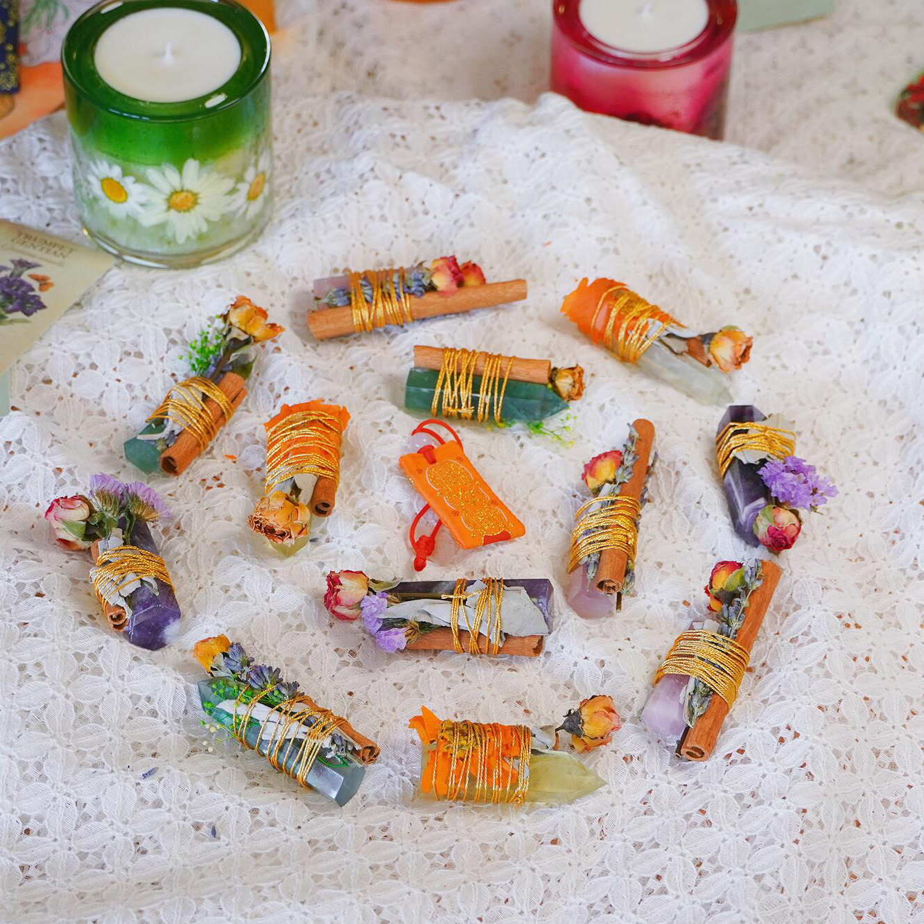 纯手工花植水晶棒