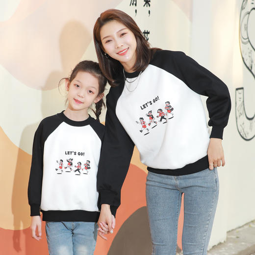 【亏本清仓 不退不换】龙之涵 亲子郊游插肩加绒卫衣 中大童保暖上衣 精美印花 A类标准 商品图4