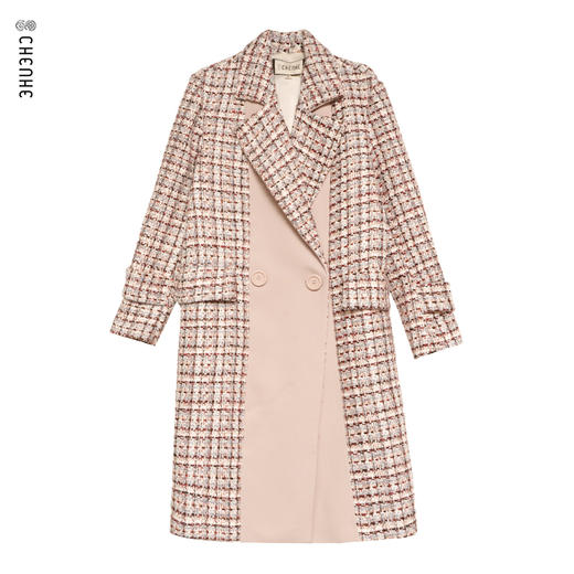 臣禾粉花呢拼接中长款外套9203010777 商品图4