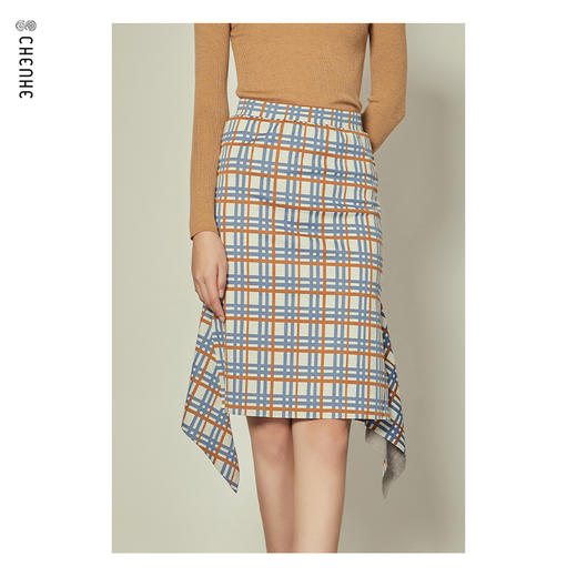 【内购不退换】臣禾【复古 3D立体剪裁】格子半身裙9203030277 商品图0