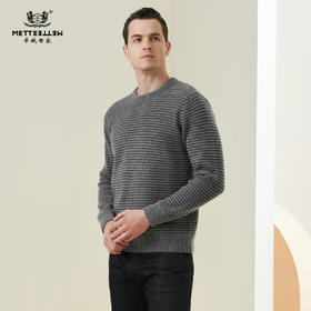 METTE羊绒世家21年秋冬新品男士100%山羊绒圆领加厚保暖针织毛衣