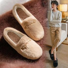 爆款毛毛鞋女冬外穿2021年冬季新款加绒棉鞋孕妇一脚蹬豆豆鞋百搭