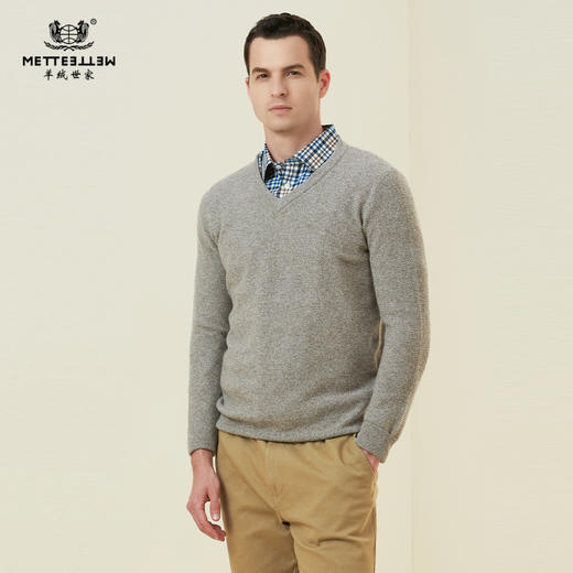 METTE羊绒世家21年秋冬新品男士V领100%羊绒衫内搭保暖针织毛衣 商品图0