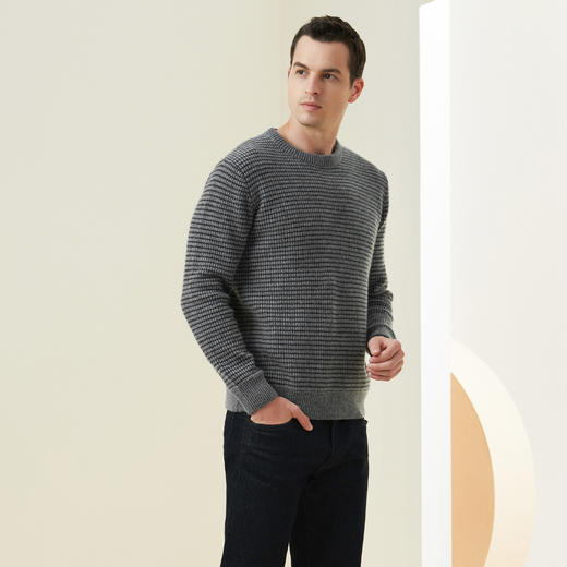 METTE羊绒世家21年秋冬新品男士100%山羊绒圆领加厚保暖针织毛衣 商品图2