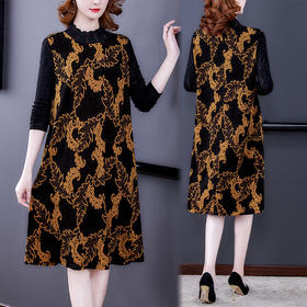 AHM  yyjr6911针织连衣裙复古提花洋气