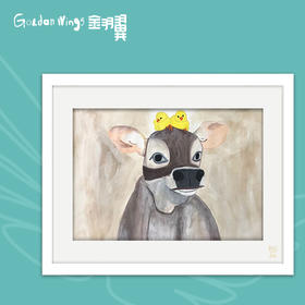 装饰画《萌鸭鸭和牛宝》 金羽翼残障小艺术家手绘作品 复制画/原画