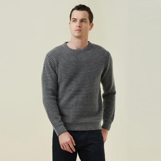 METTE羊绒世家21年秋冬新品男士100%山羊绒圆领加厚保暖针织毛衣 商品图1