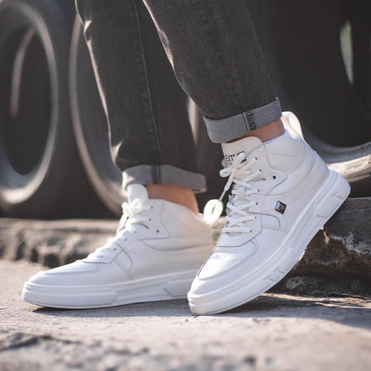 高帮马丁靴内增高男鞋男士休闲工装增高运动皮靴 商品图2