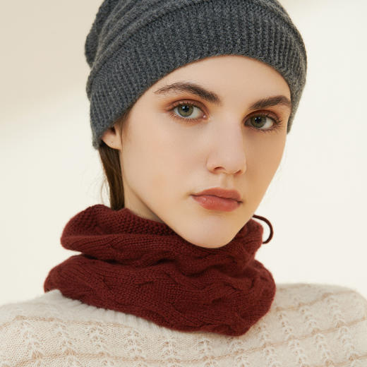 羊绒世家秋冬新品女士羊绒帽子时尚系带时尚百搭针织帽保暖围脖 商品图1