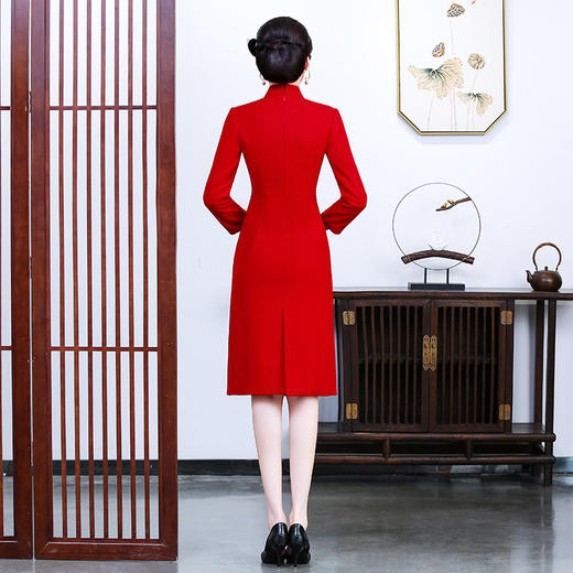 上海旗袍厂TZRY新款秋冬毛尼长袖订花旗袍，喜婆婆婚宴旗袍 商品图3