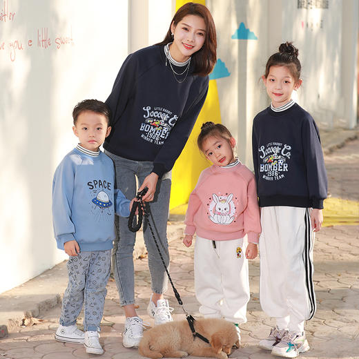 反季清仓！龙之涵 亲子款半高领印花加绒卫衣 中大童保暖上衣 精美印花 A类标准 商品图0