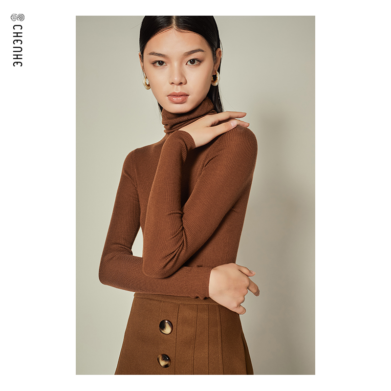 【双11内购】臣禾【100%美丽诺羊毛】【堆堆领羊毛衫】打底衫针织衫百搭T204090410