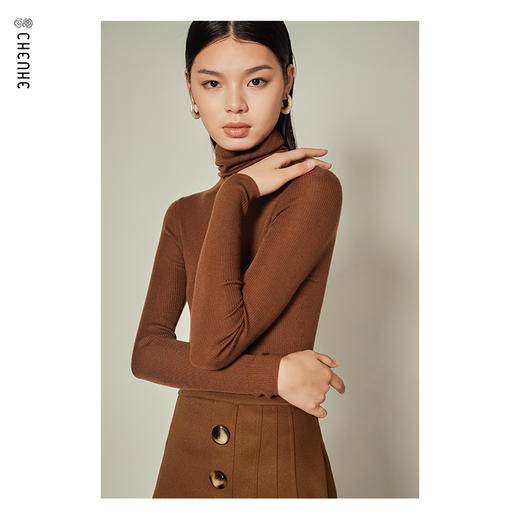 【双11内购】臣禾【100%美丽诺羊毛】【堆堆领羊毛衫】打底衫针织衫百搭T204090410 商品图0