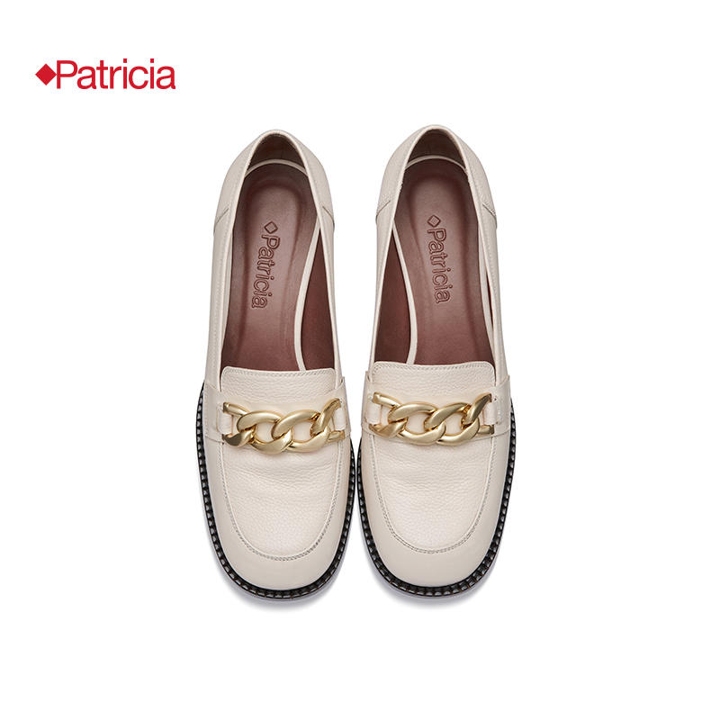 patricia/帕翠亚西班牙原产2021秋冬新品 金色链条扣中粗跟女单鞋乐福