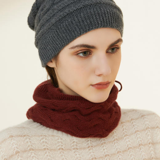 羊绒世家秋冬新品女士羊绒帽子时尚系带时尚百搭针织帽保暖围脖 商品图3