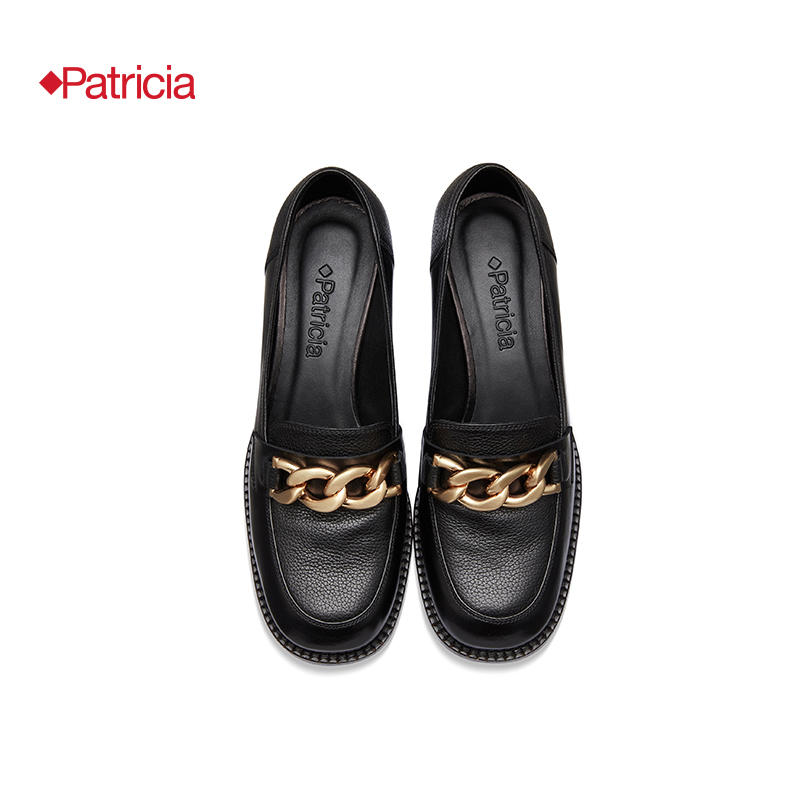 patricia/帕翠亚西班牙原产2021秋冬新品 金色链条扣中粗跟女单鞋乐福