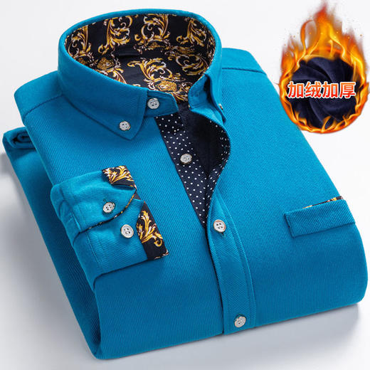 TZF-CSCFS211031新款男士商务休闲翻领长袖加绒加厚保暖灯芯绒衬衣 商品图2